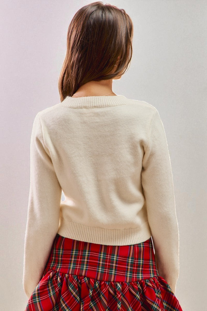 Cream Candy Cane Sweater