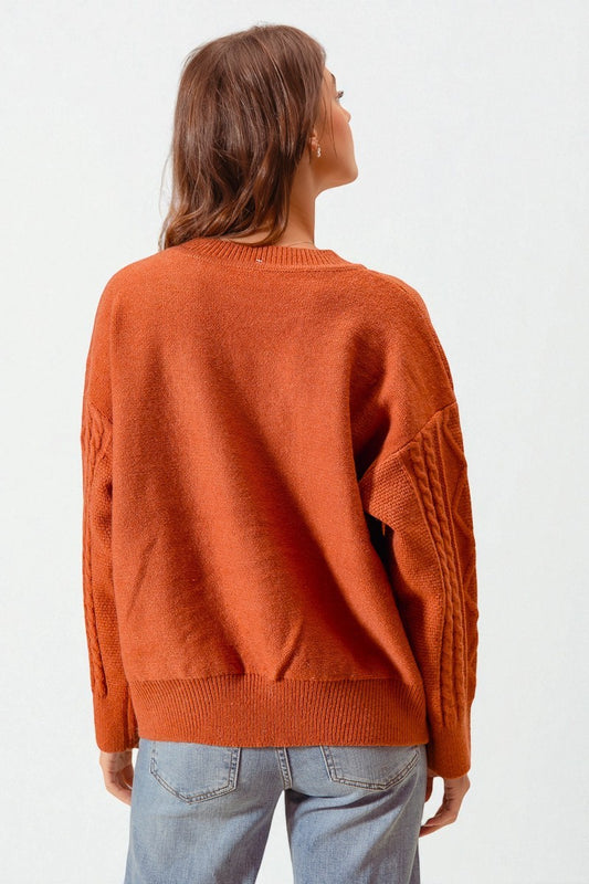 Rust Floral Cable Knit Sweater