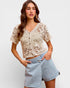 Cream Crochet Button-Front Short Sleeve Cardigan
