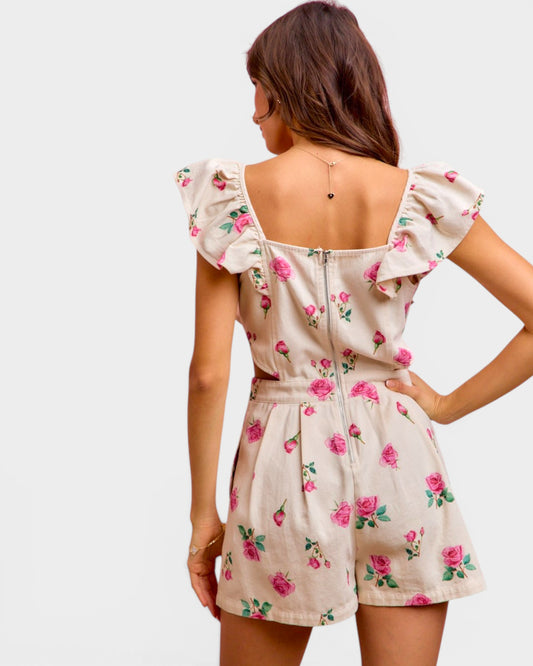 Ivory Rose Ruffle Romper