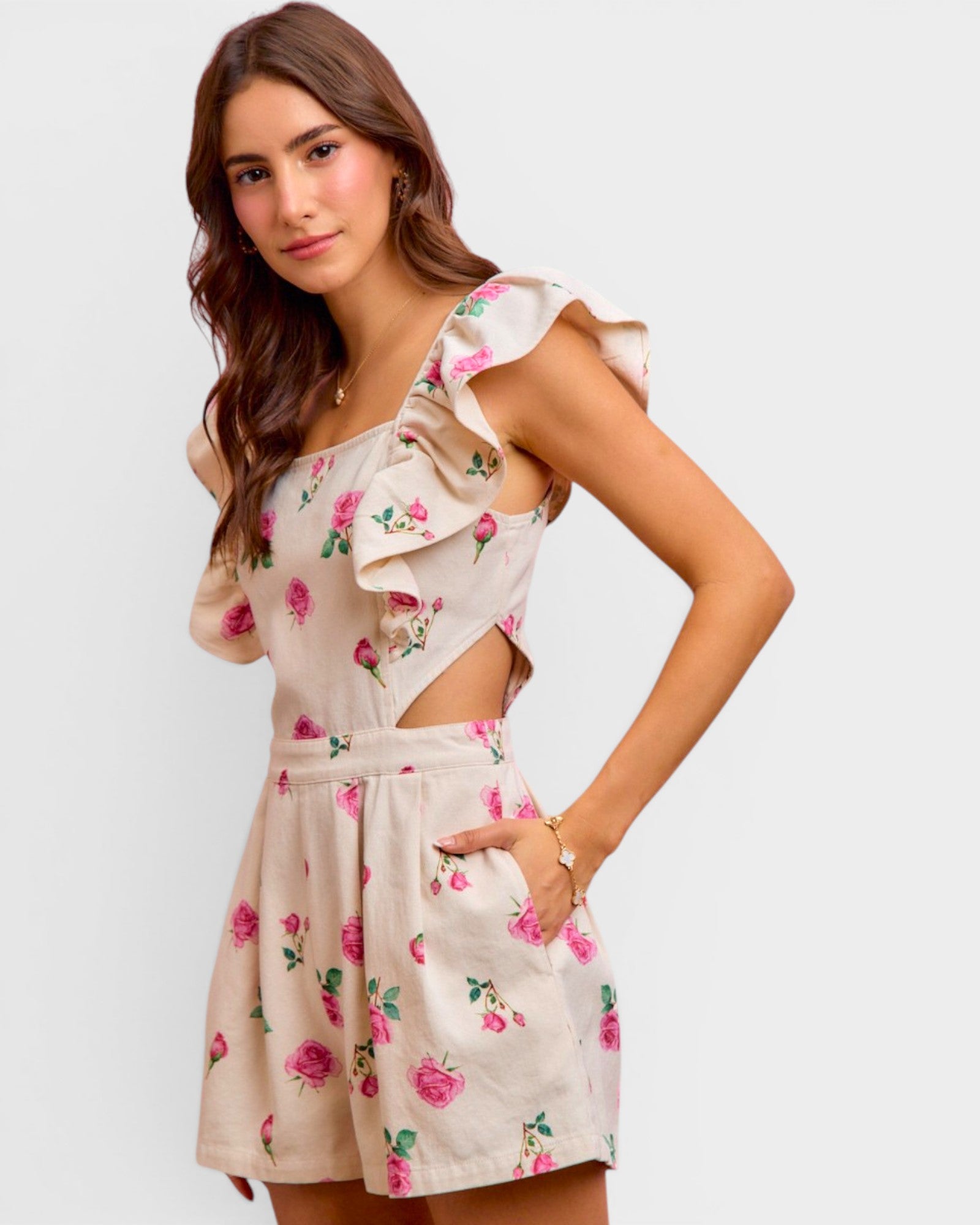 Ivory Rose Ruffle Romper