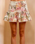 Floral skirt worn by a person on a beige background