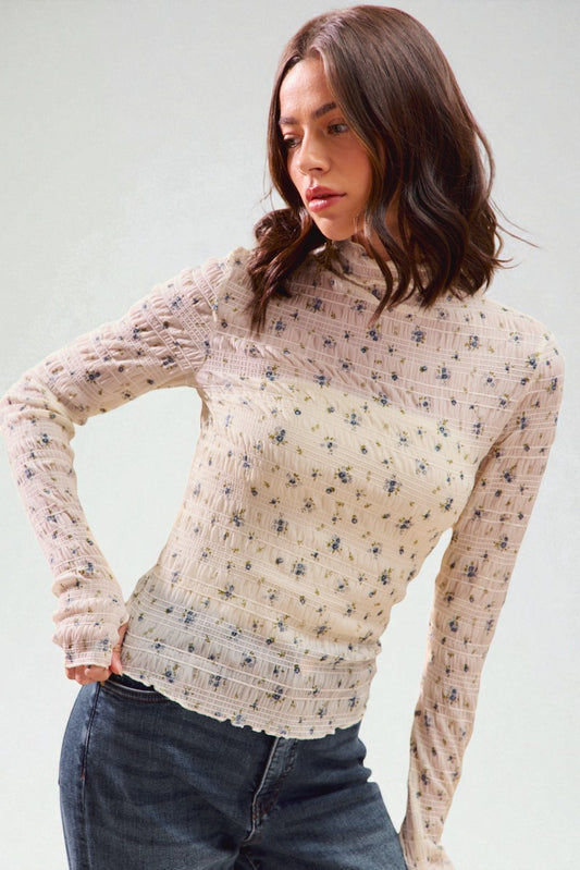 Ivory Smocked Mock Neck Top