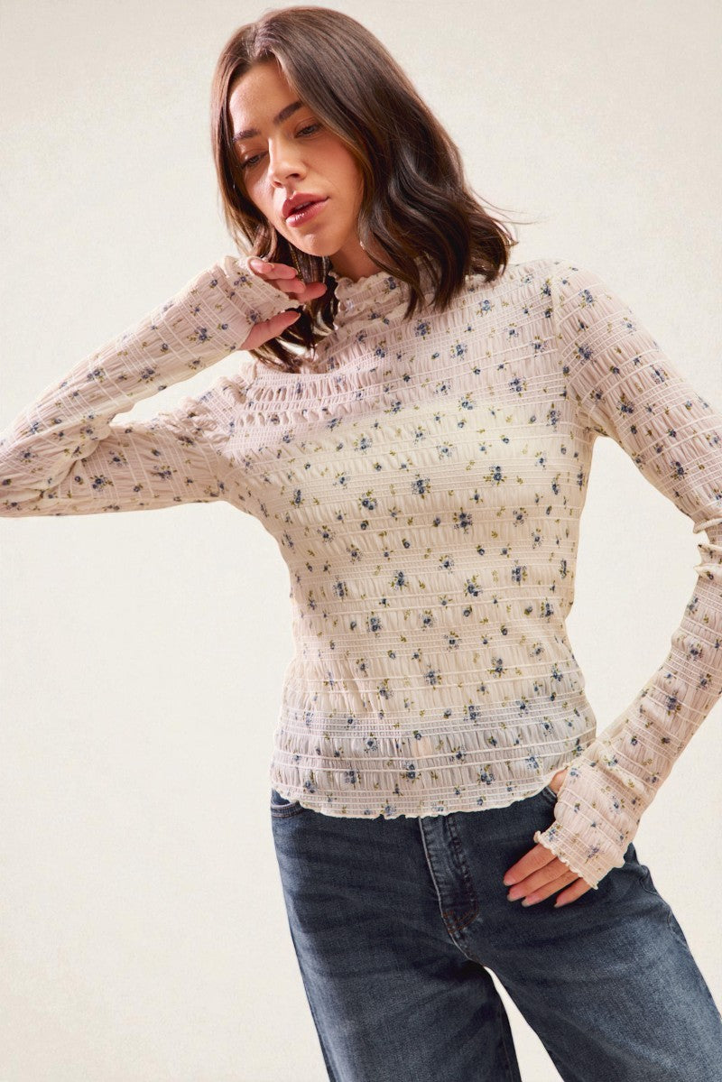 Ivory Smocked Mock Neck Top