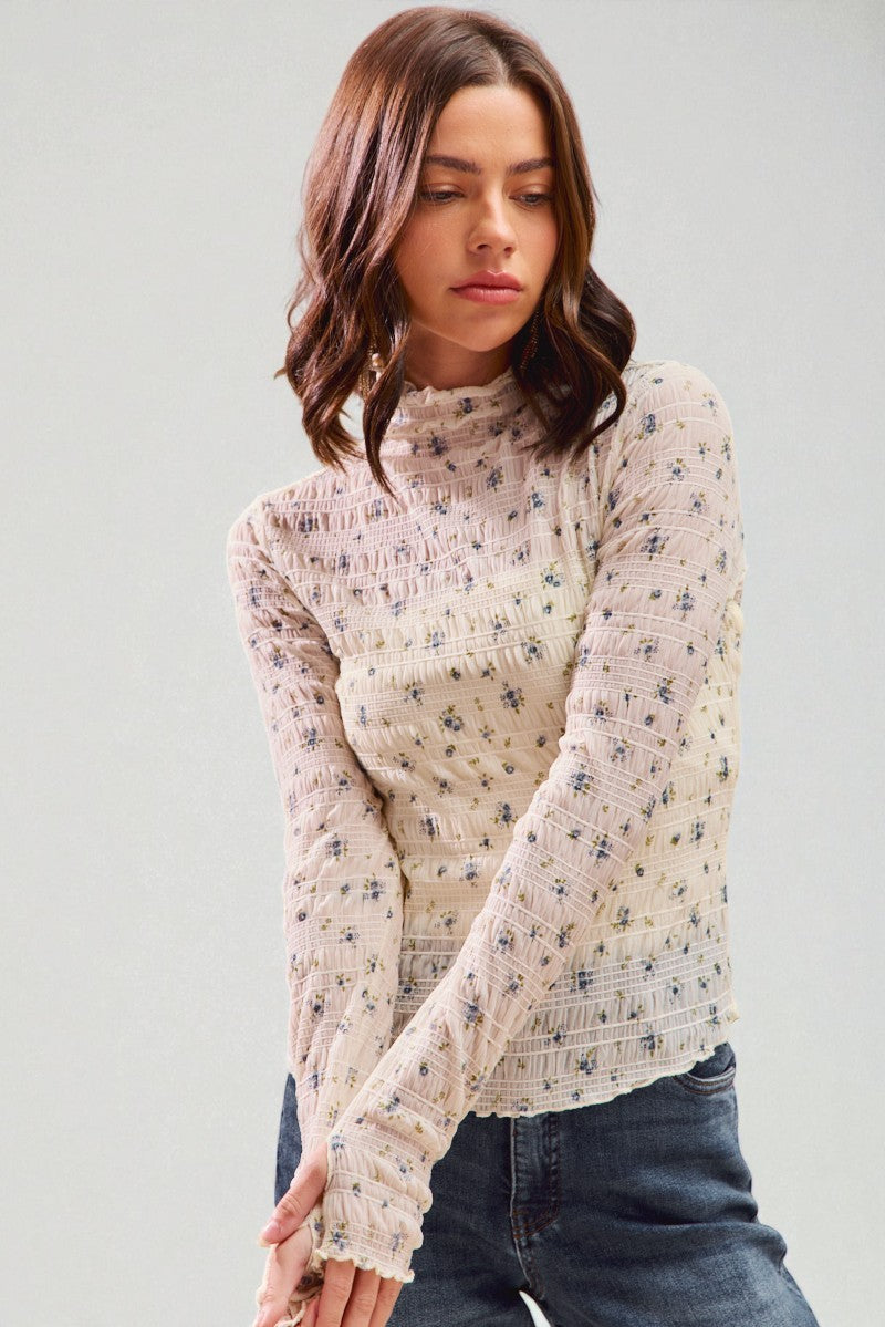 Ivory Smocked Mock Neck Top