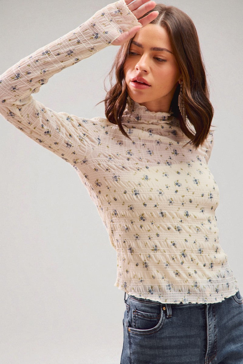 Ivory Smocked Mock Neck Top