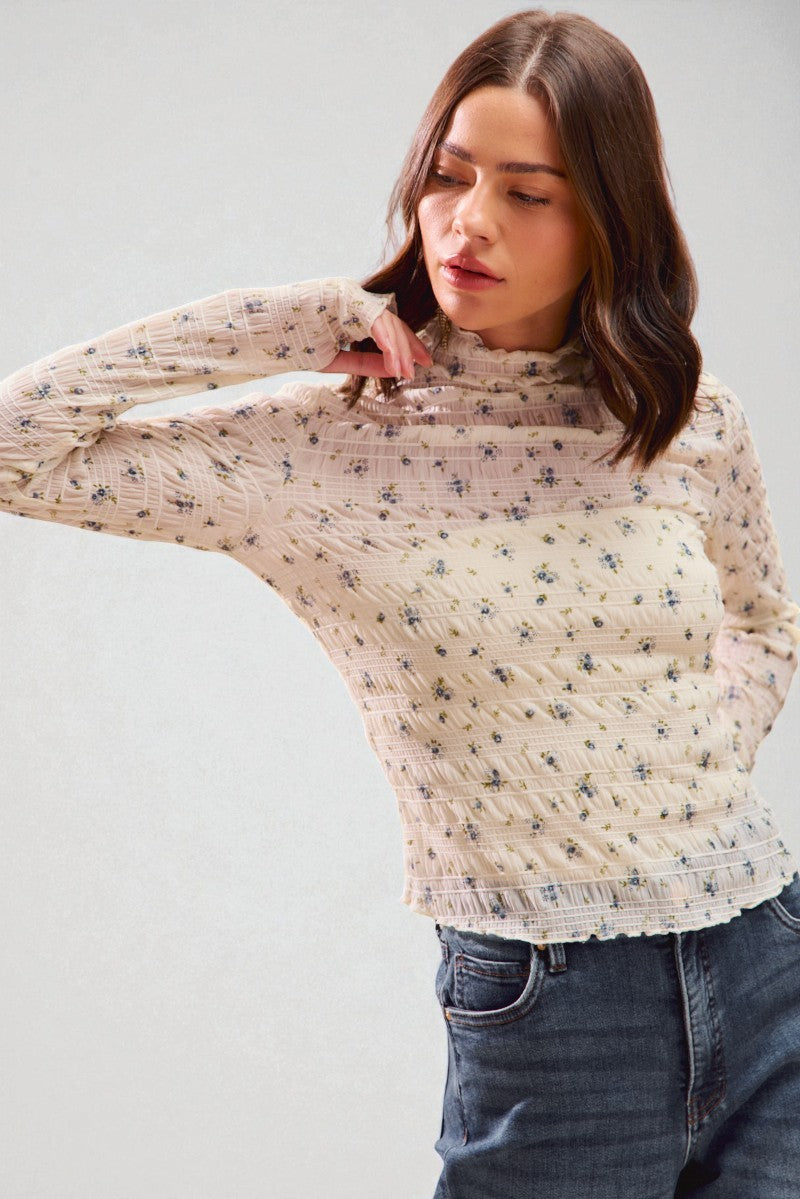 Ivory Smocked Mock Neck Top