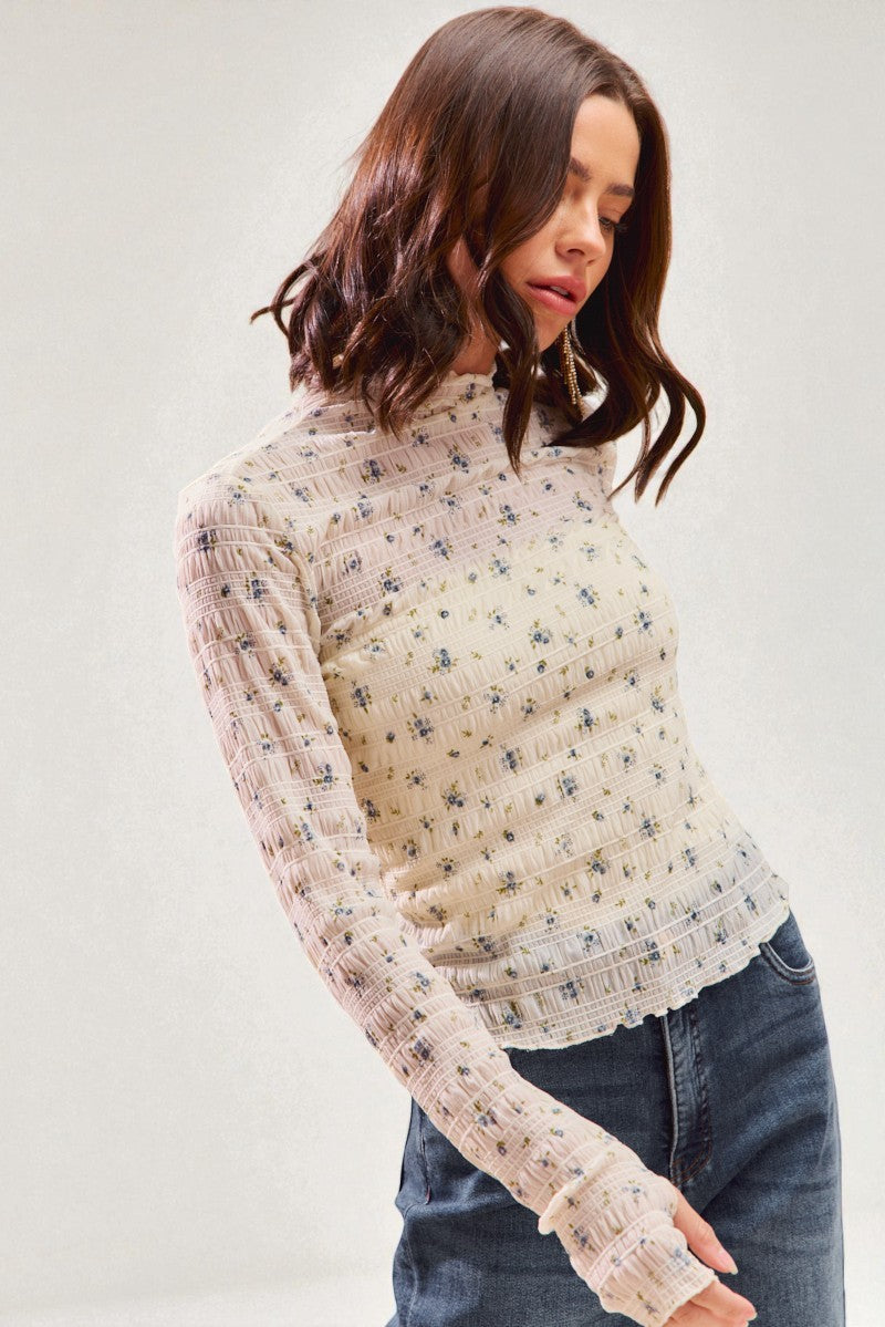 Ivory Smocked Mock Neck Top