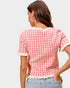 Pink Gingham Ruffle Trim Knit Top