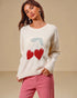 Cream Heart Cherry Graphic Knit Sweater