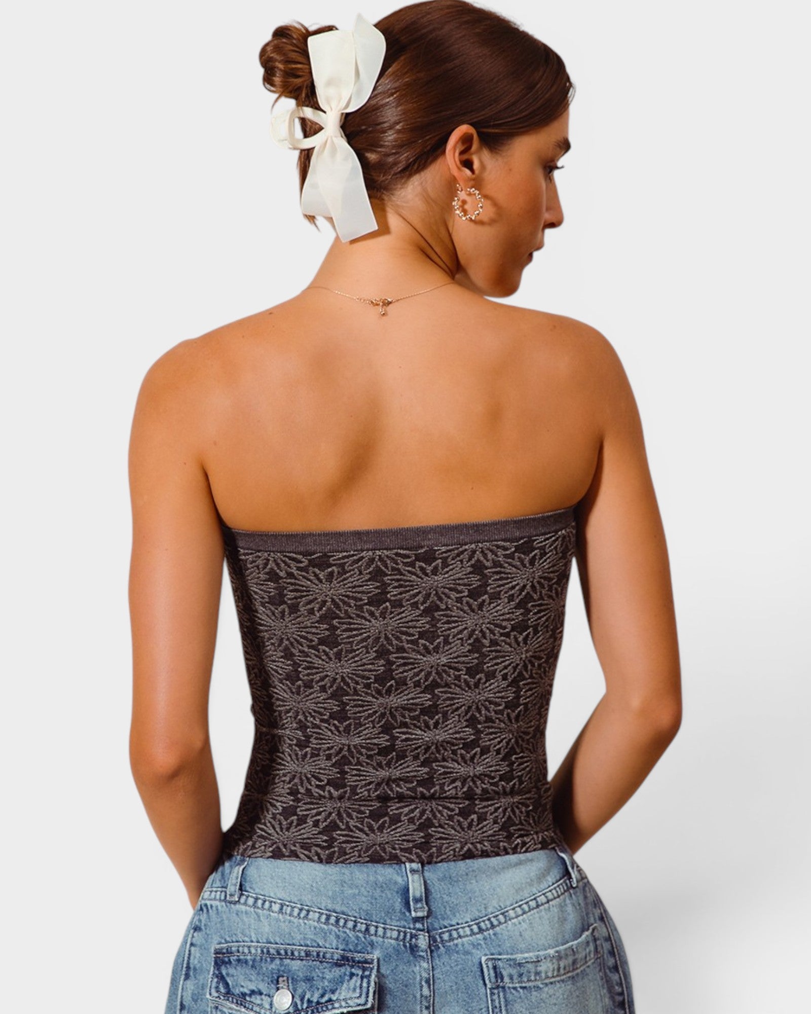 Charcoal Floral Seamless Tube Top