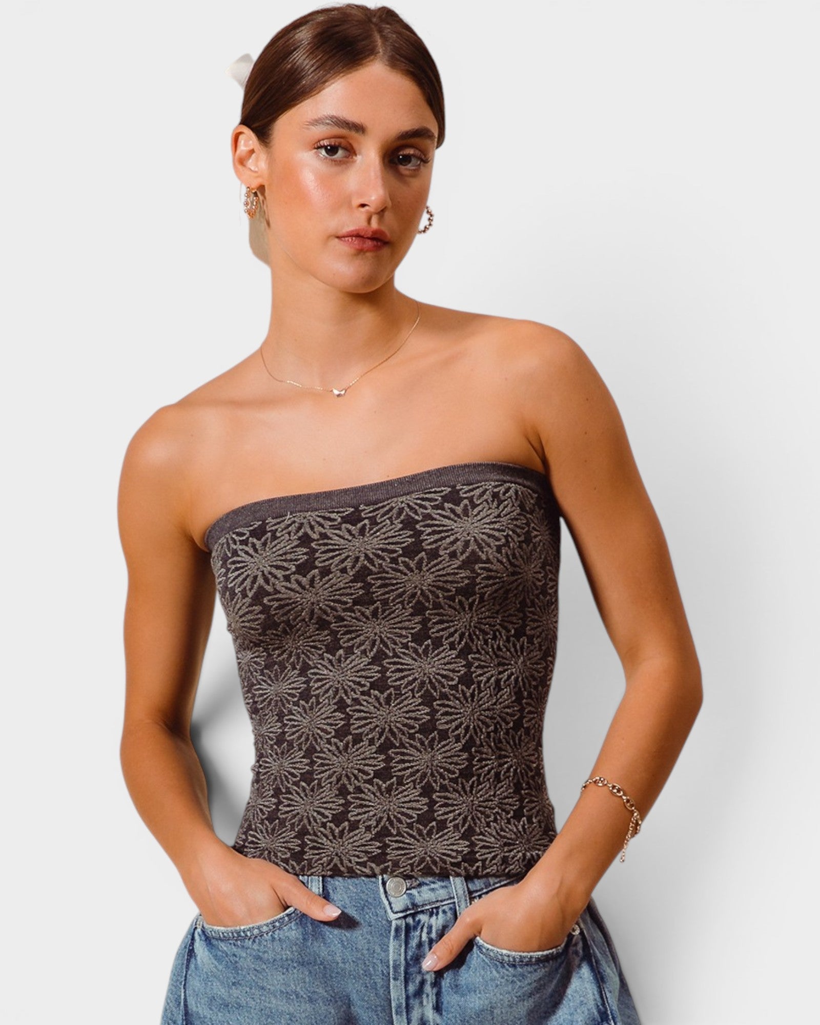 Charcoal Floral Seamless Tube Top