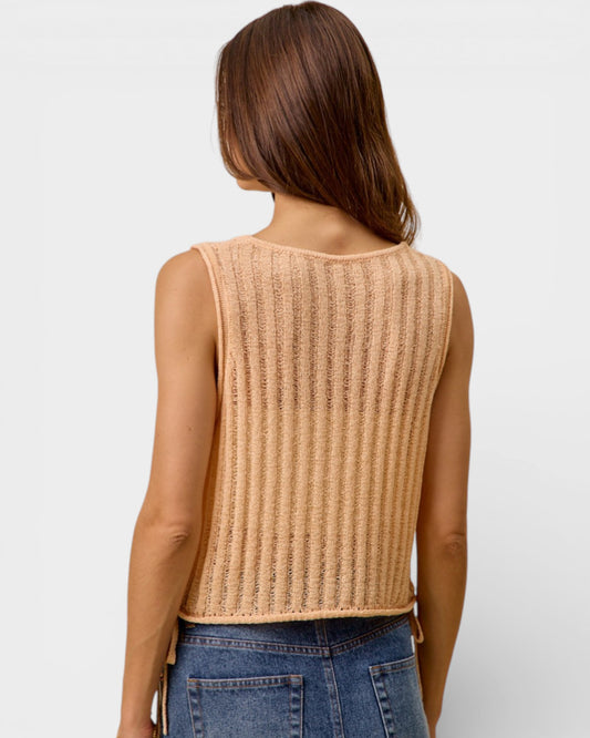 Peach Ribbed Side-Tie Sweater Tank