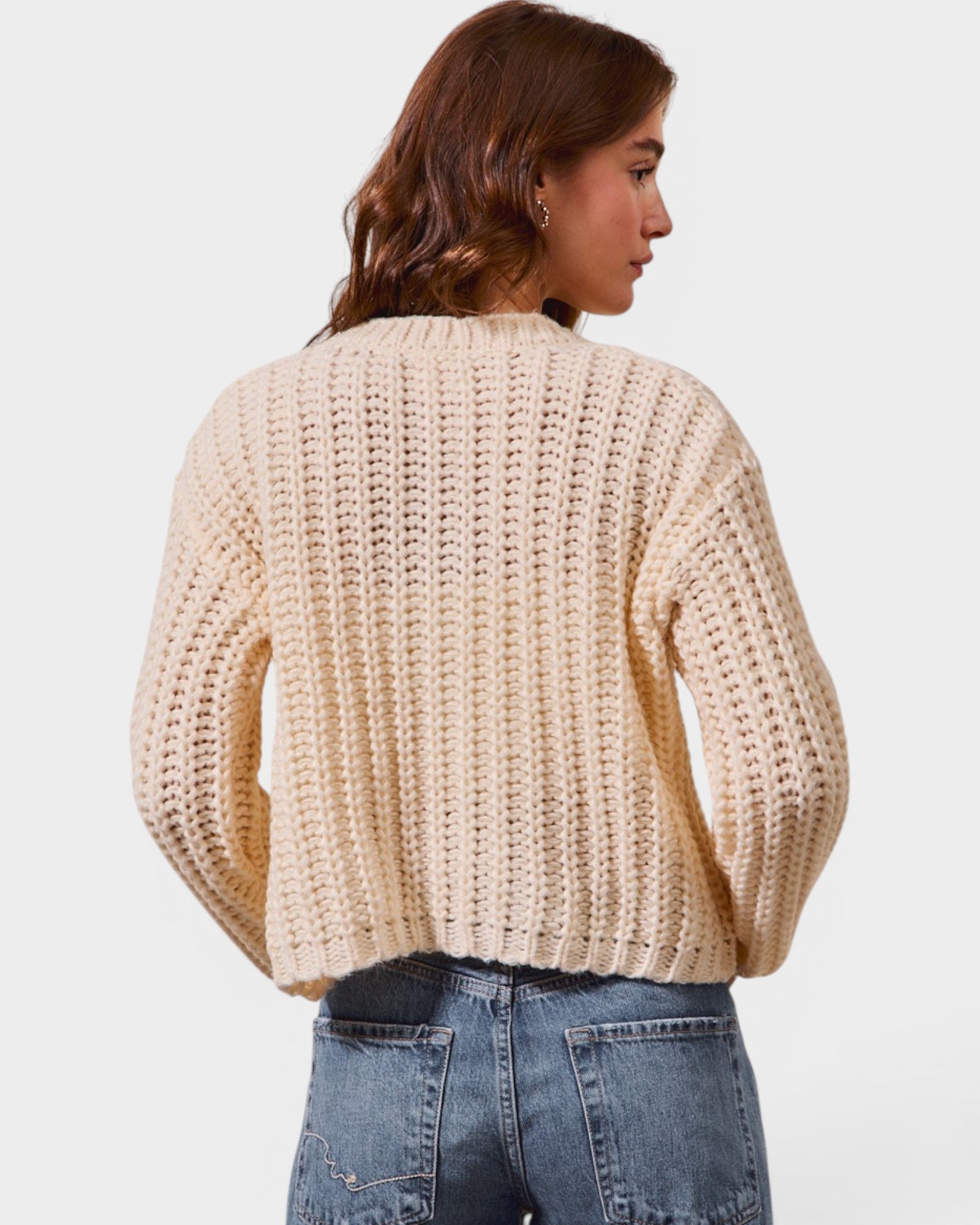 Ivory Chunky Knit Button Front Cardigan