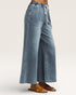 Light blue denim wide-leg pants on a plain background