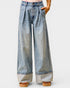 Light Wash Cuffed Wide Leg Jeans