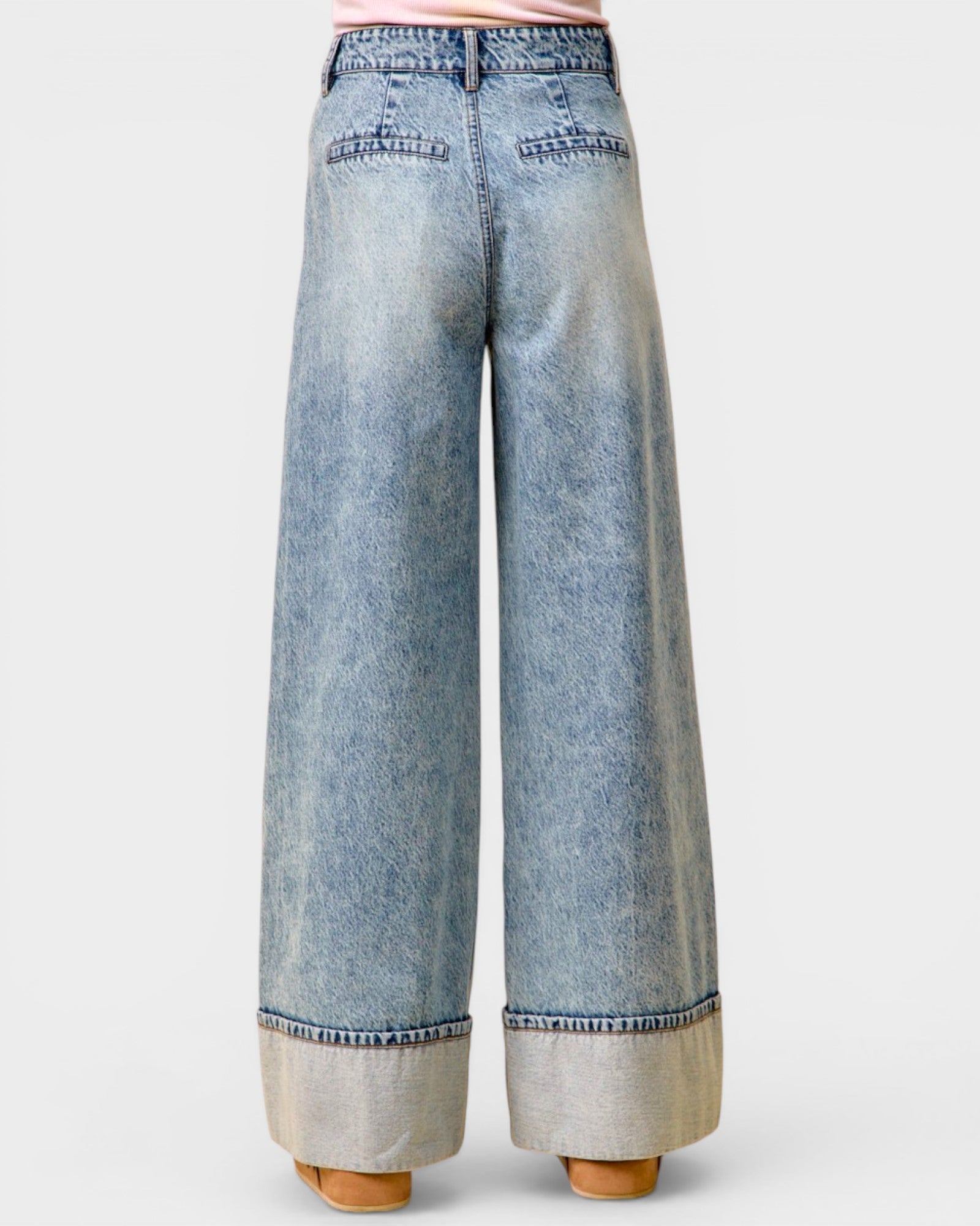 Light Wash Cuffed Wide Leg Jeans