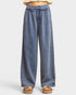 Blue denim wide-leg pants on a white background