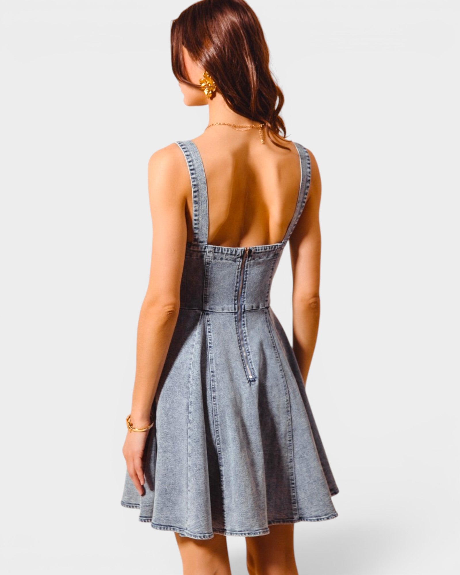 Light Wash Bow Front Denim Mini Dress