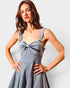 Light Wash Bow Front Denim Mini Dress