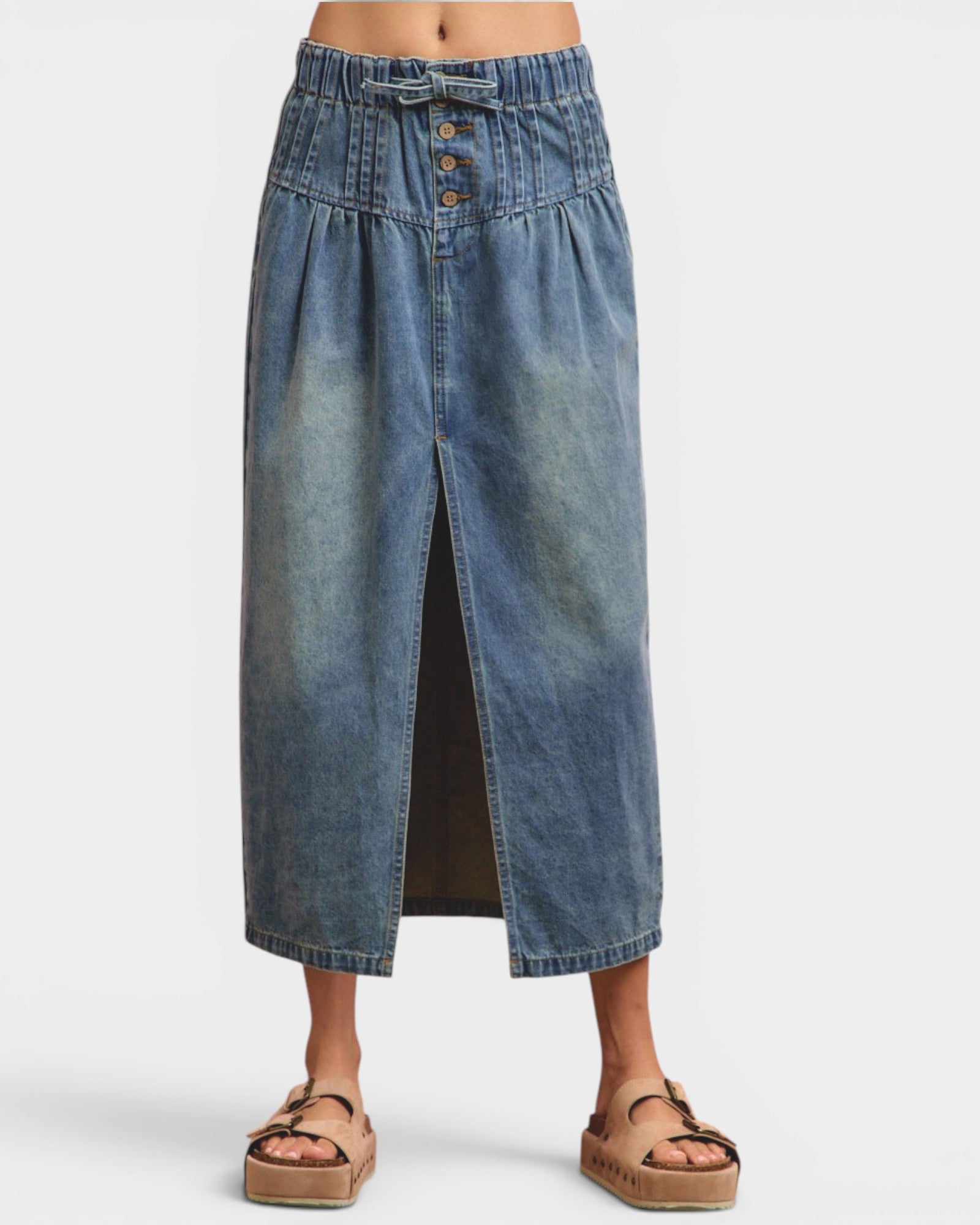Medium Wash Denim Midi Skirt