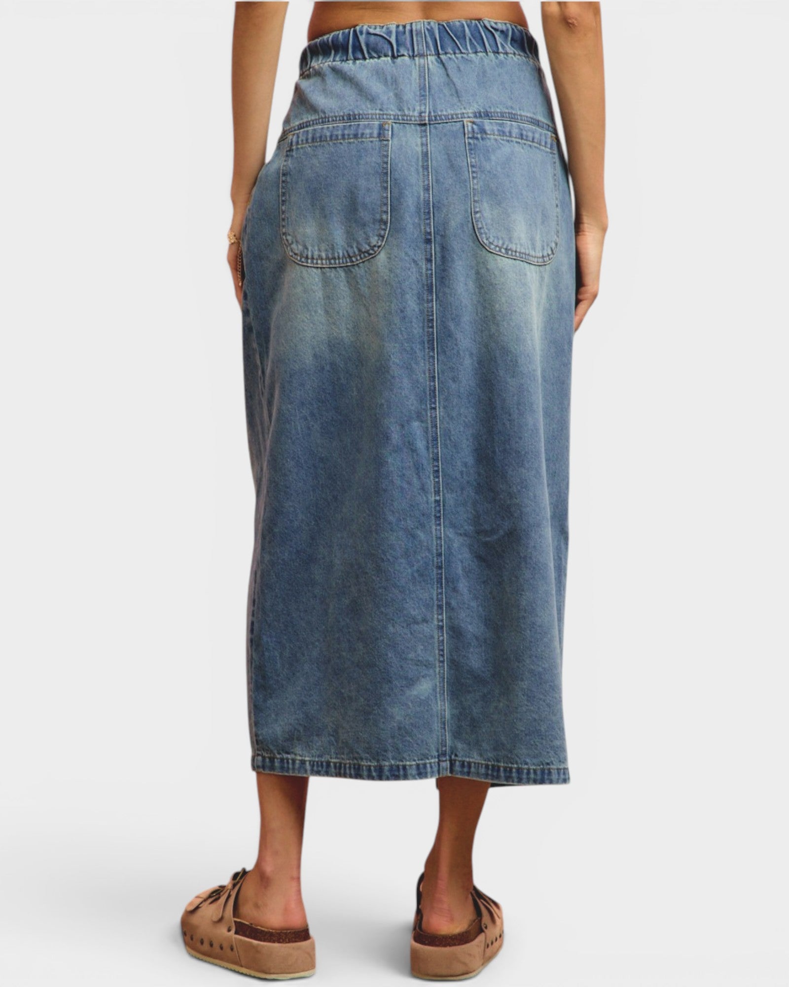 Medium Wash Denim Midi Skirt