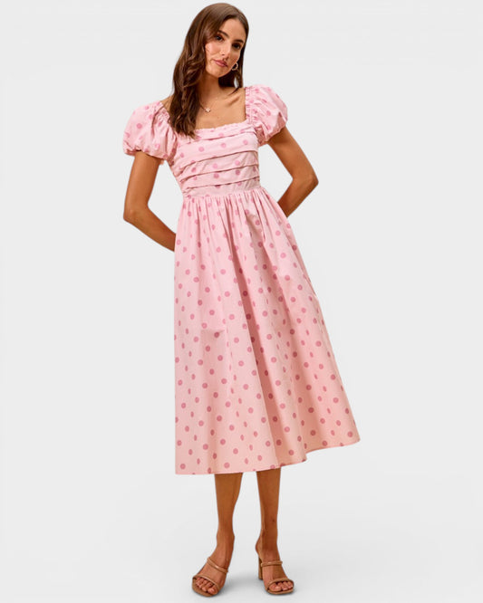 Pink Polka Dot Midi Dress