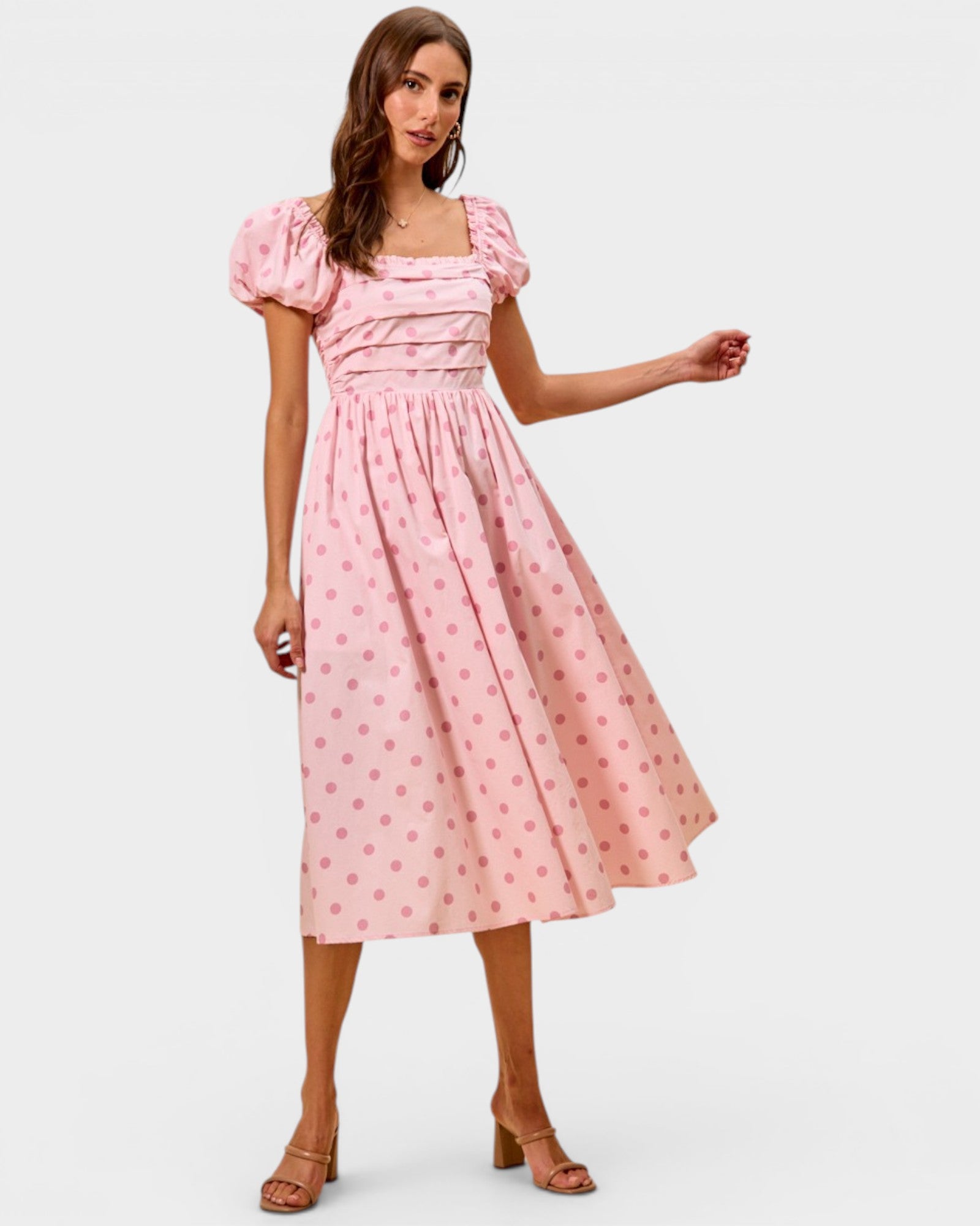 Pink Polka Dot Midi Dress