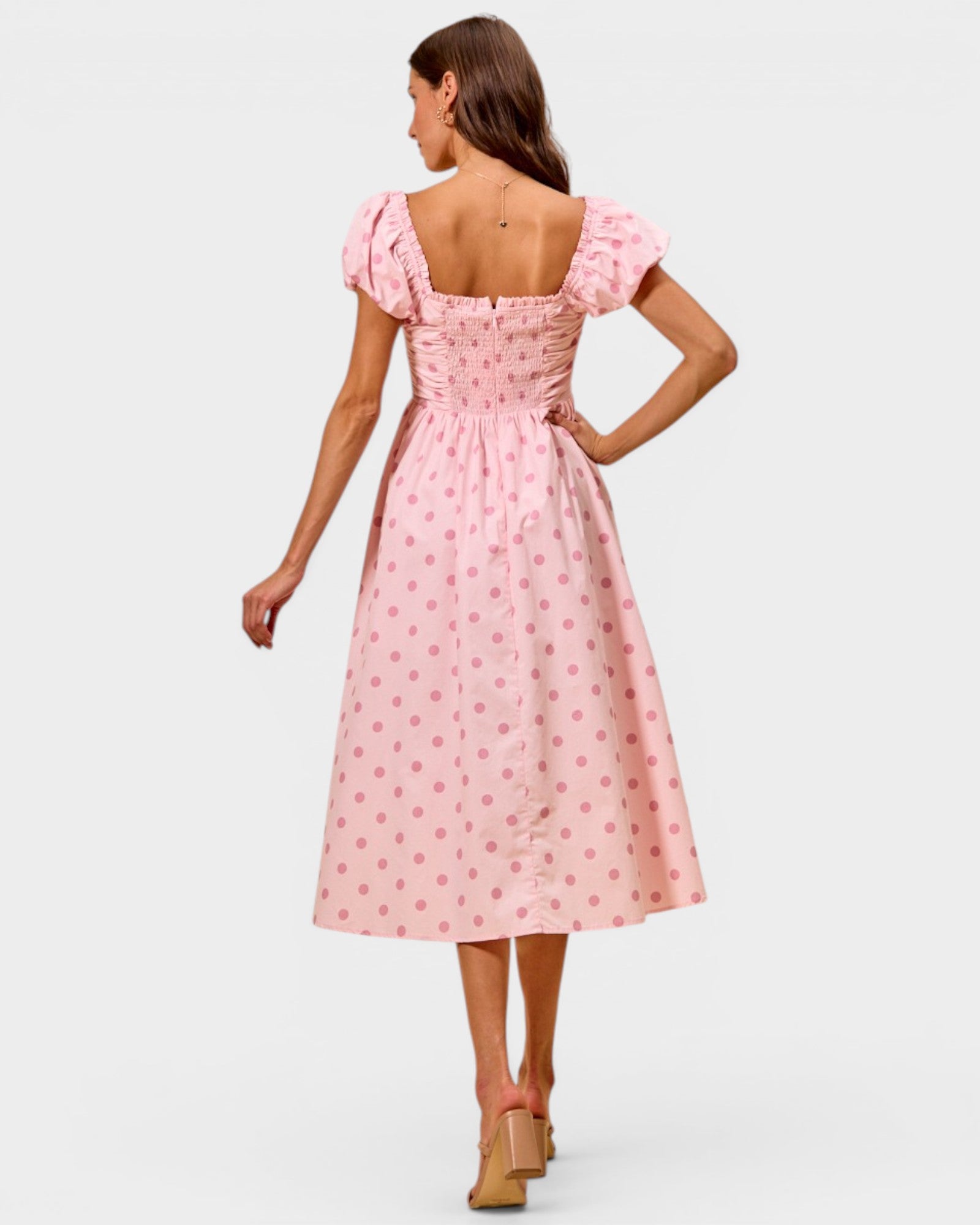 Pink Polka Dot Midi Dress
