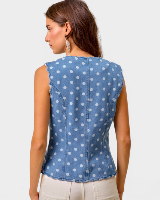 Medium Wash Polka Dot Denim Vest