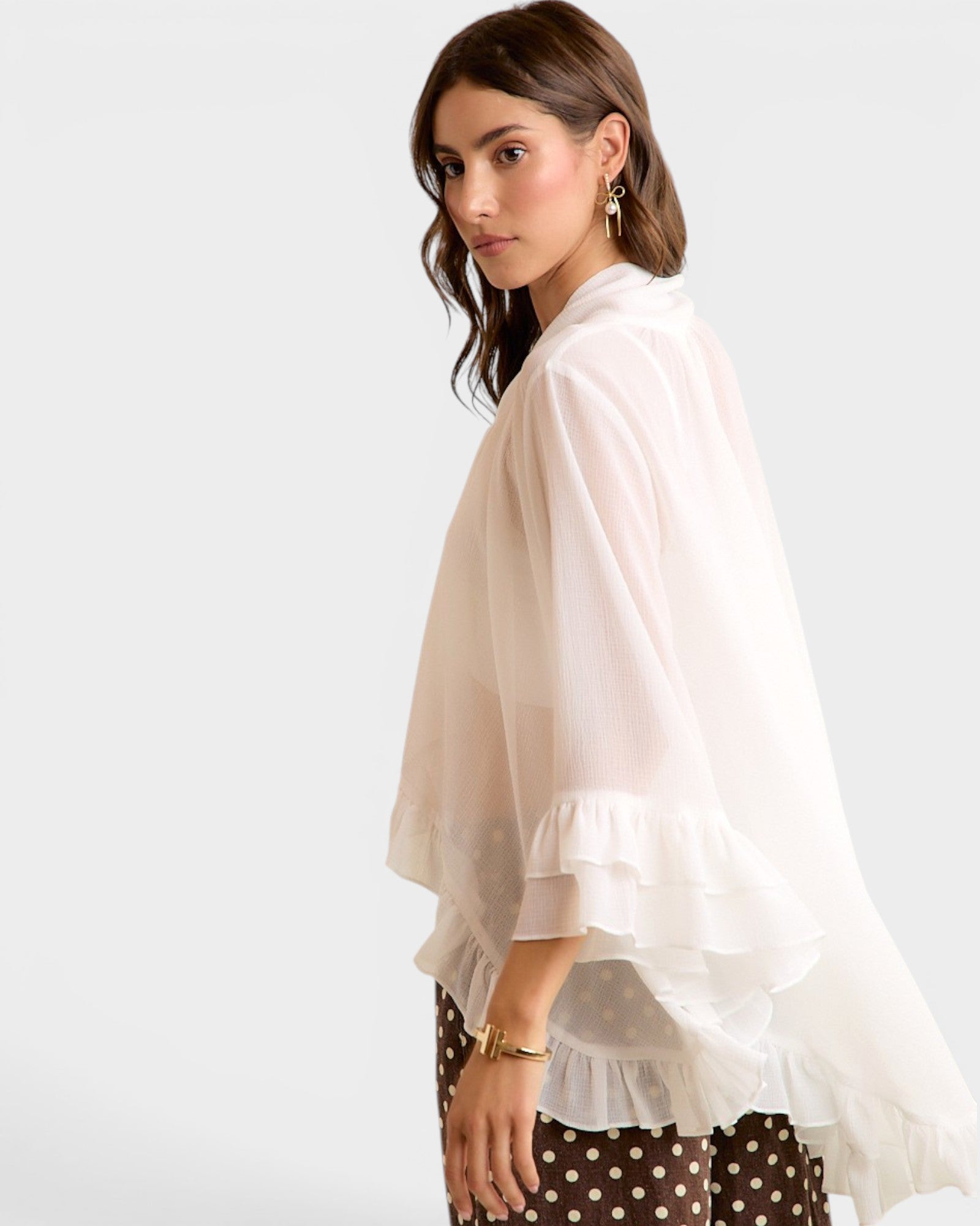 White Ruffle Tie Neck Blouse