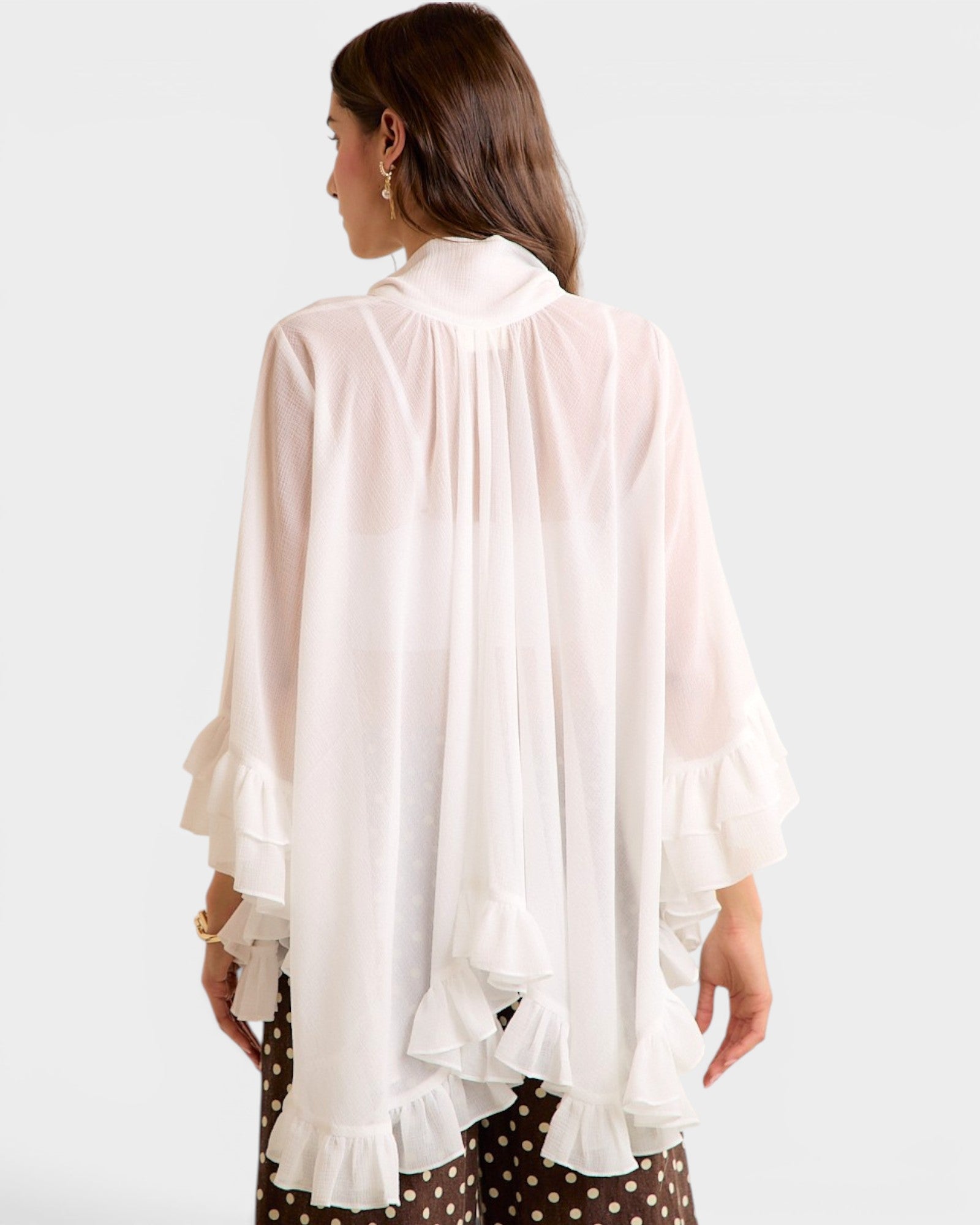 White Ruffle Tie Neck Blouse