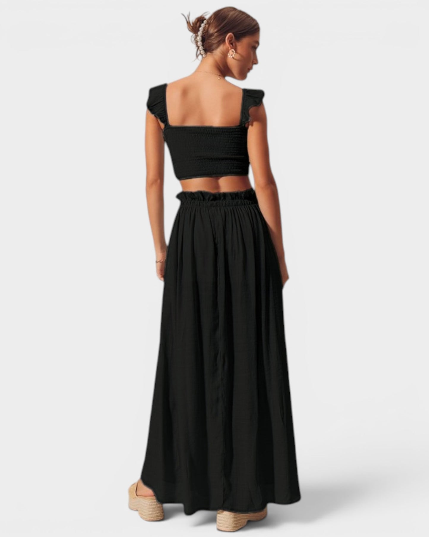 Black Smocked Crop Top & Maxi Skirt Set