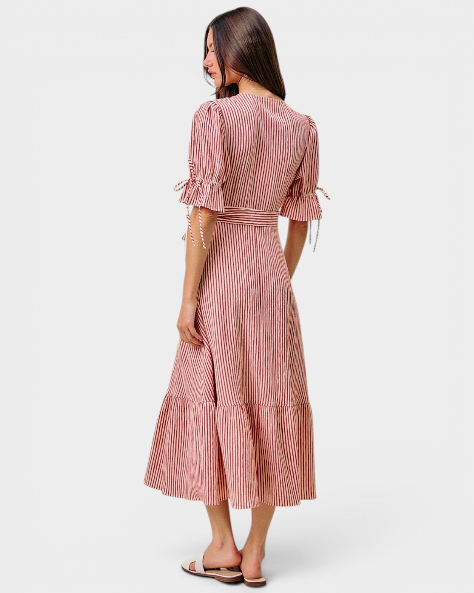 Red Stripe Wrap Midi Dress