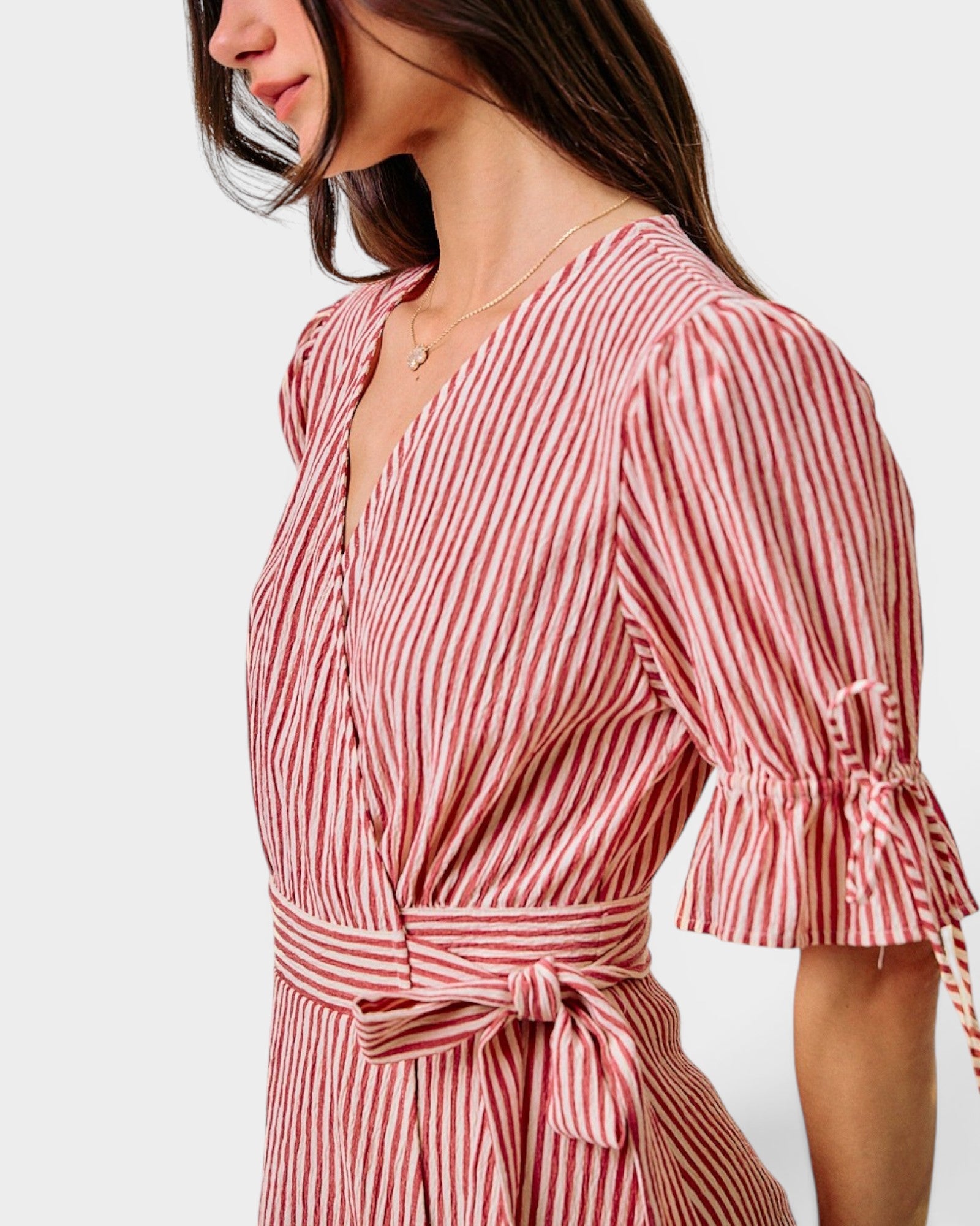 Red Stripe Wrap Midi Dress