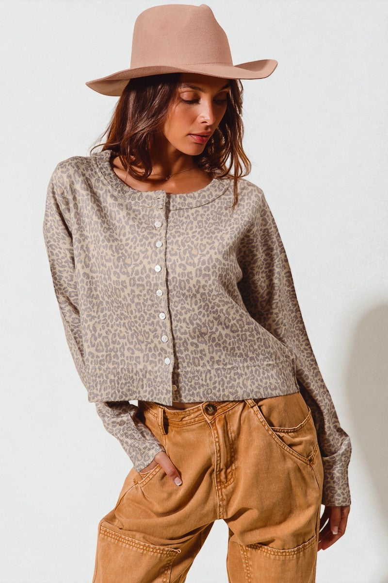 Taupe Leopard Button Front Top