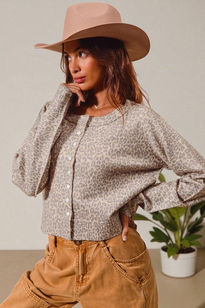 Taupe Leopard Button Front Top