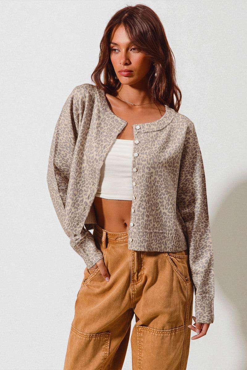 Taupe Leopard Button Front Top