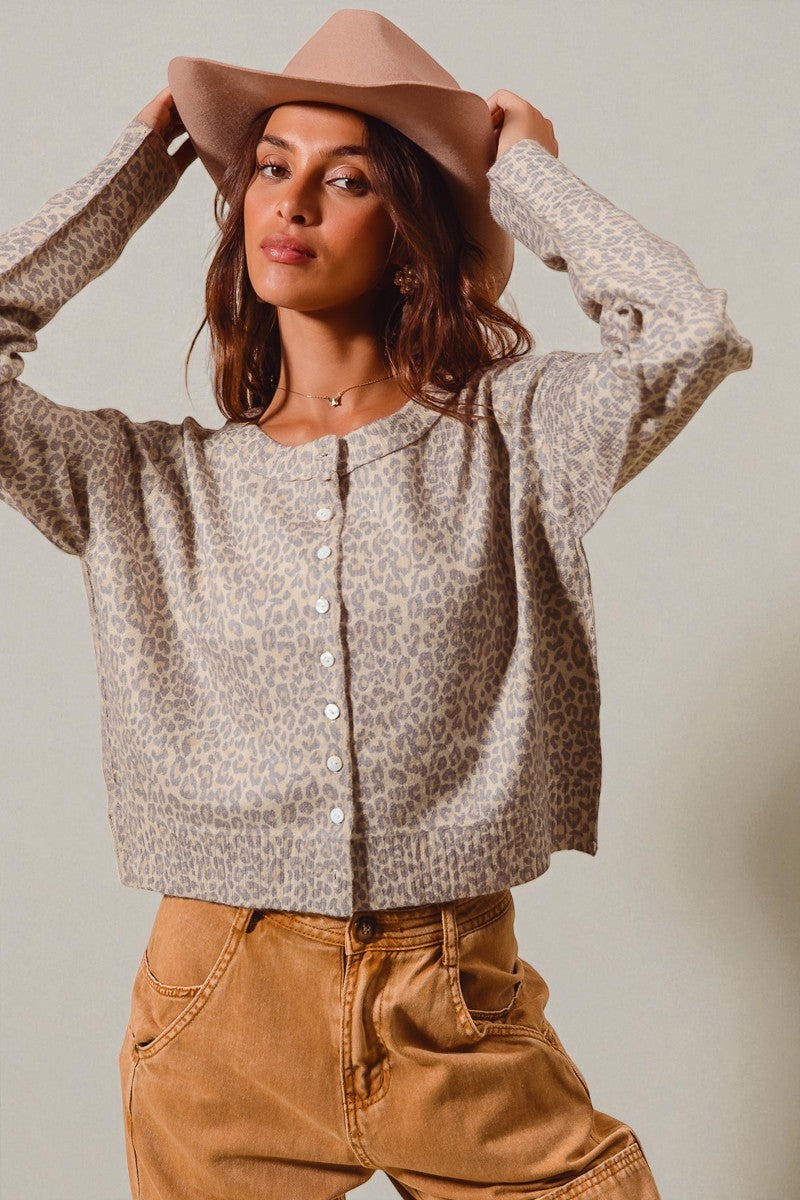 Taupe Leopard Button Front Top