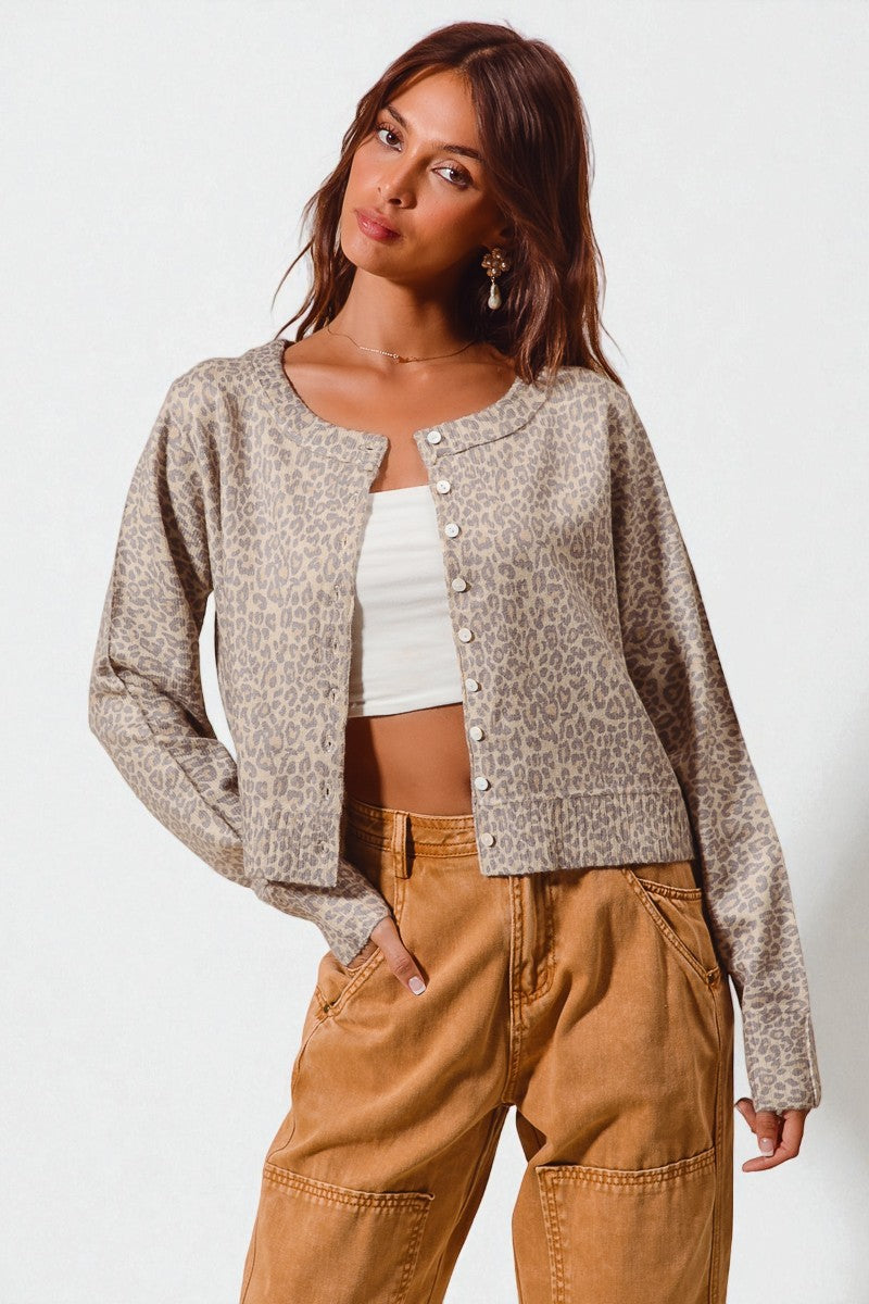 Taupe Leopard Button Front Top