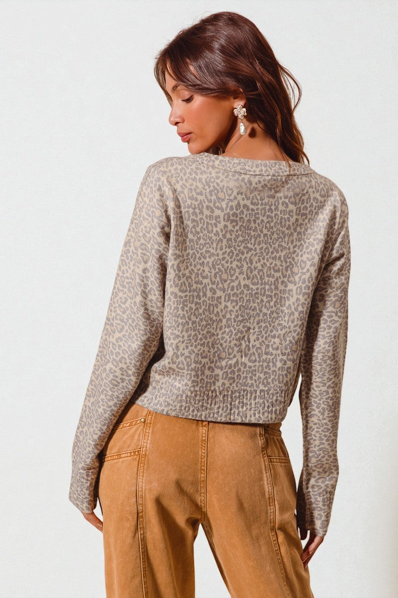 Taupe Leopard Button Front Top