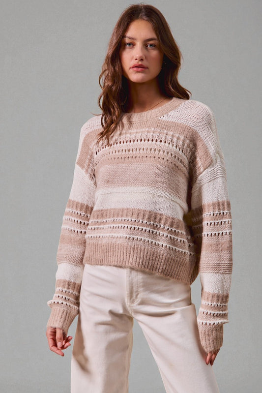 Taupe & Cream Striped Knit Sweater