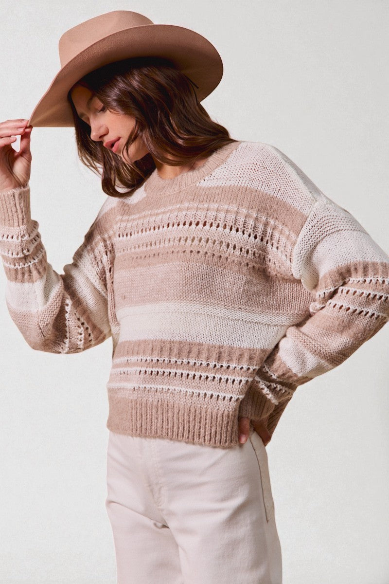 Taupe & Cream Striped Knit Sweater