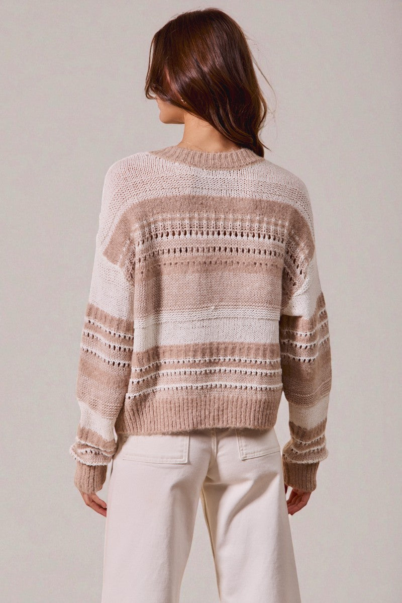 Taupe & Cream Striped Knit Sweater