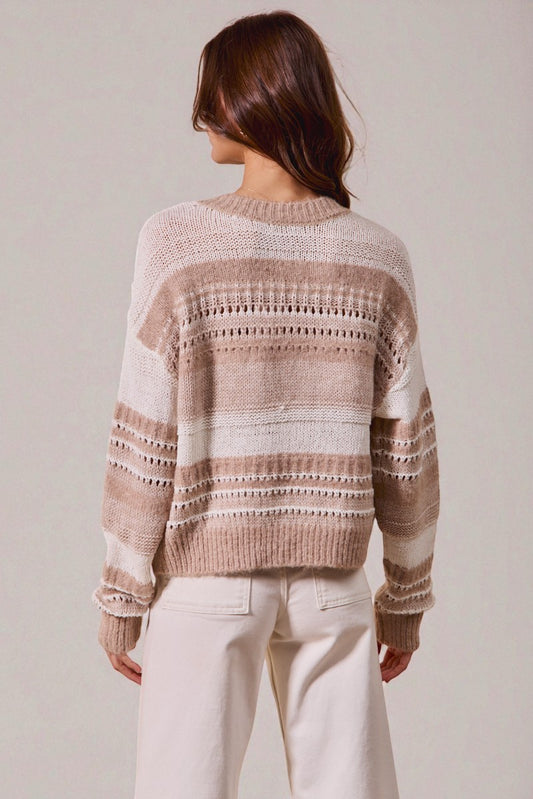 Taupe & Cream Striped Knit Sweater