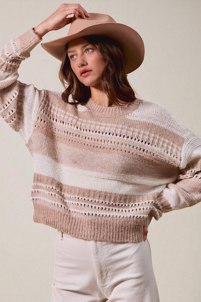 Taupe & Cream Striped Knit Sweater