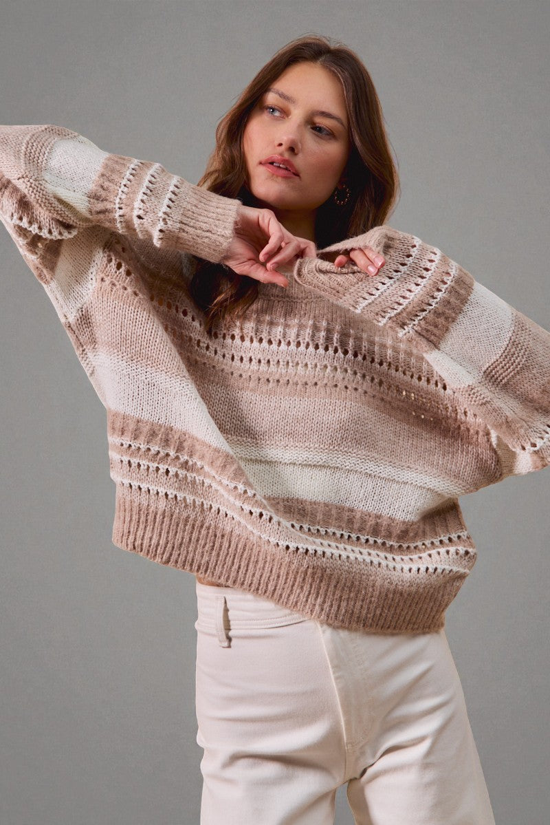 Taupe & Cream Striped Knit Sweater