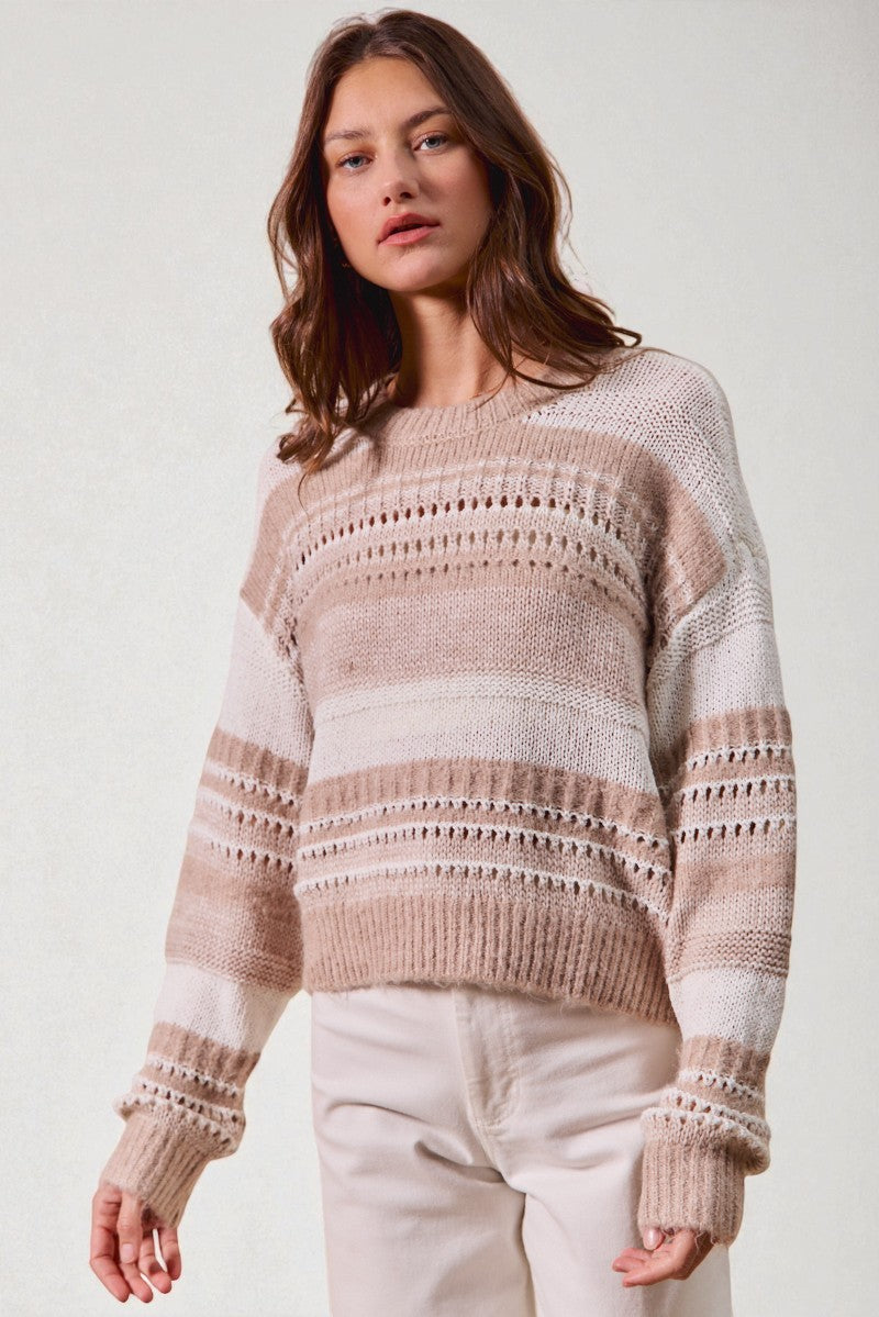 Taupe & Cream Striped Knit Sweater