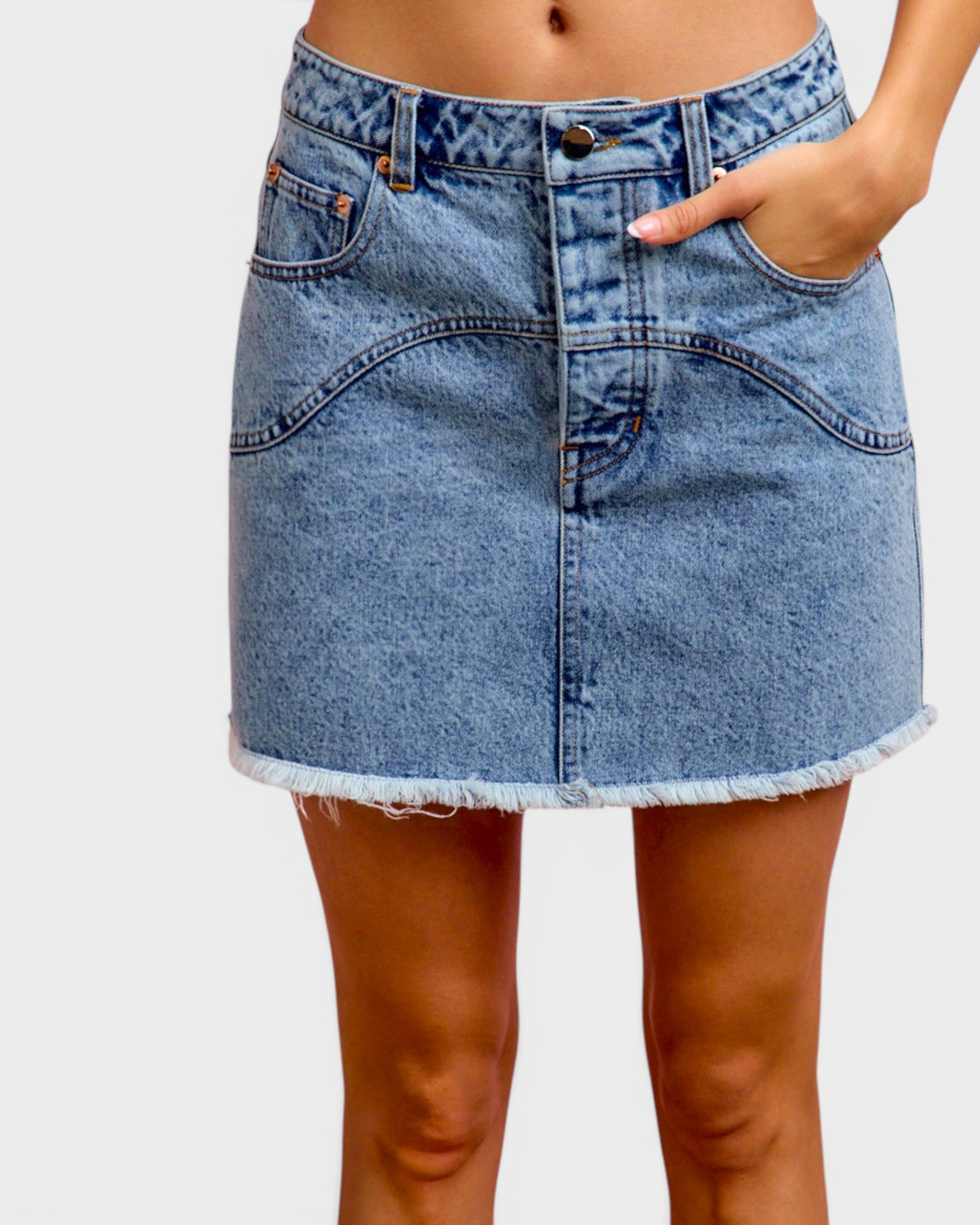 Light Wash Floral Pocket Denim Mini Skirt