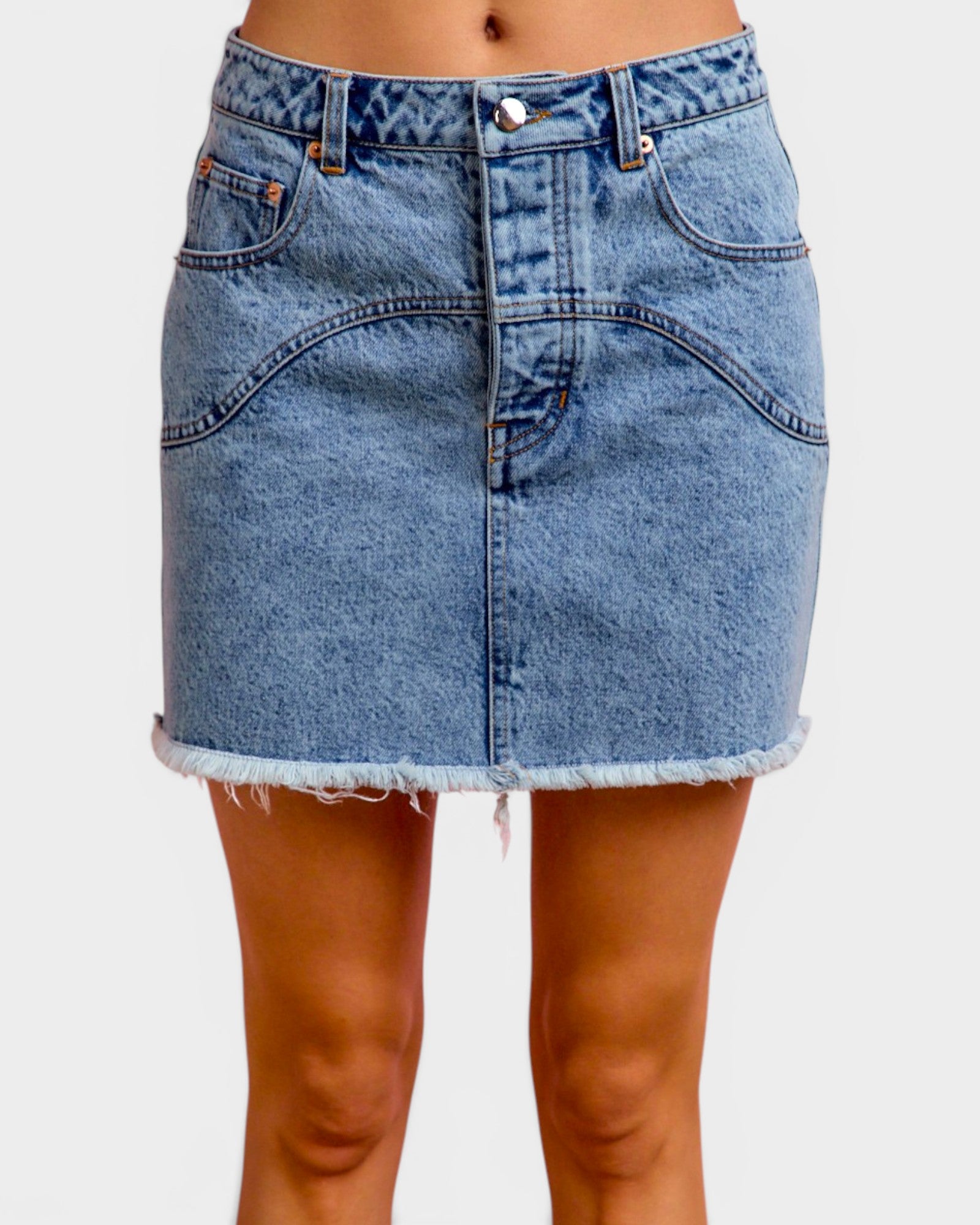 Light Wash Floral Pocket Denim Mini Skirt
